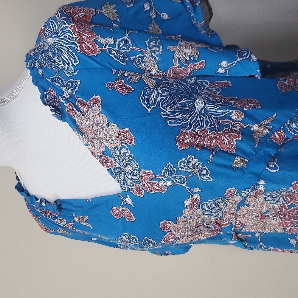 By ANTHROPOLOGIE Blue Robin Tiered Floral Mini Dress Size L - Picture 3 of 15
